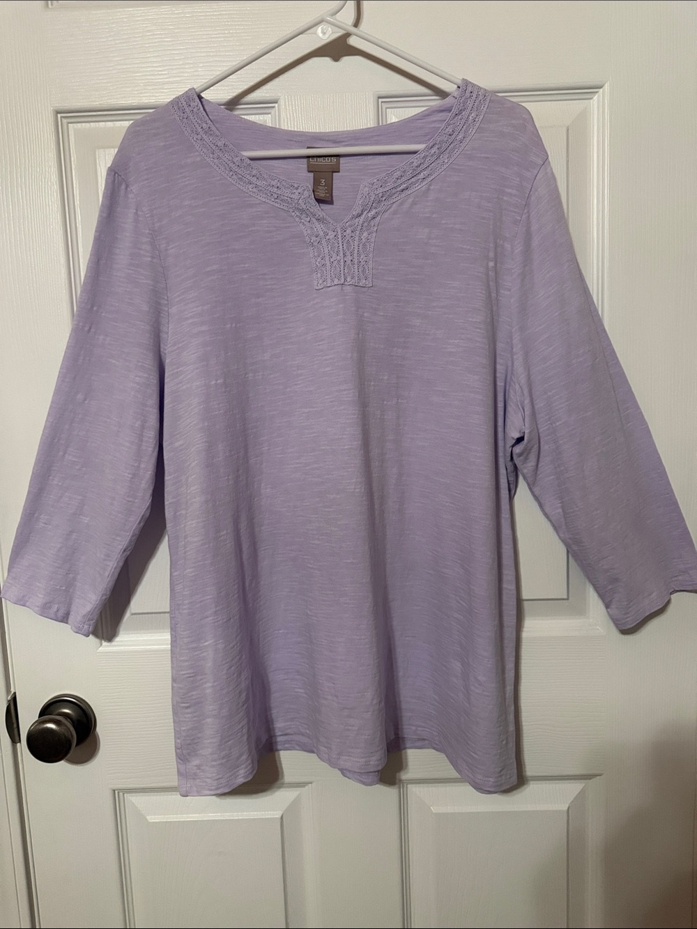 Chico's Lavender Crochet-Trim 3/4 Sleeve Tunic